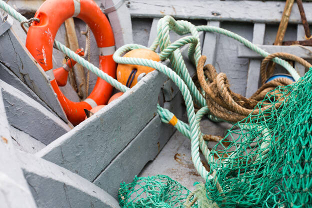 Fischerboot Deck mit Netzen